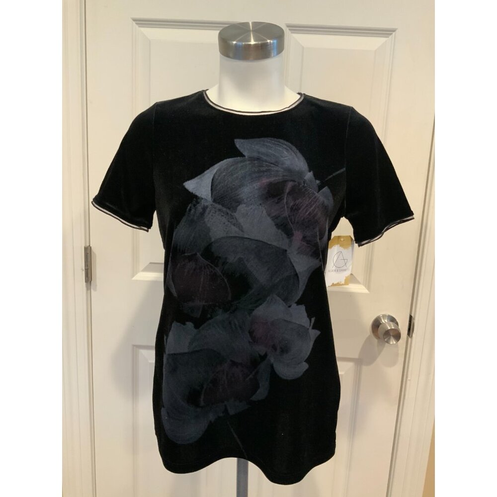 Elie Tahari Black Velvet Floral Shirt, Size XS